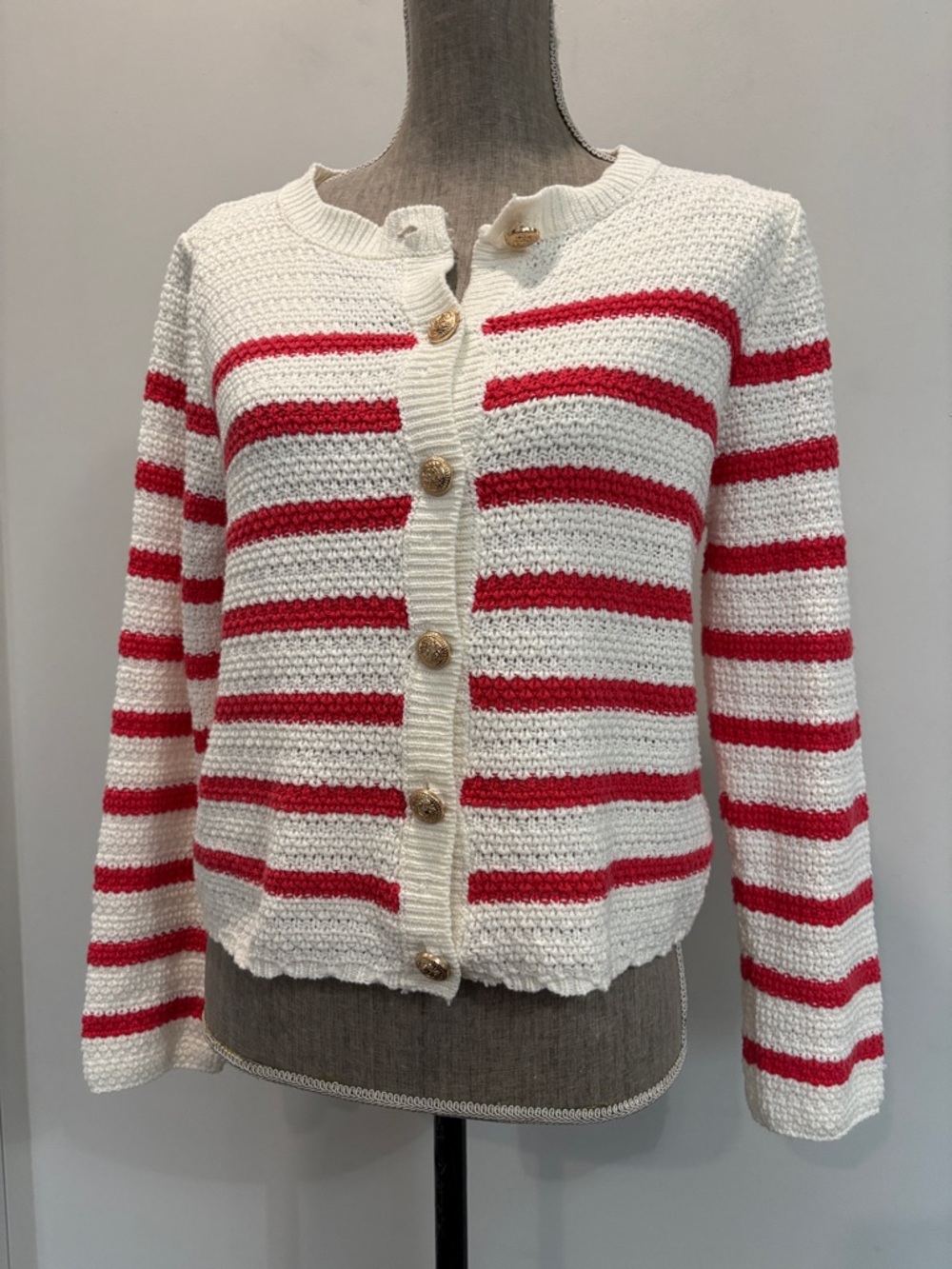 Pink Martini Red & White Striped Button-Front LadyLike Cardigan size small - Picture 2 of 13